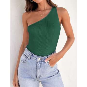 ZESICA Women's One Shoulder Summer Tank - Slim Fit & Stylish Casual Tee