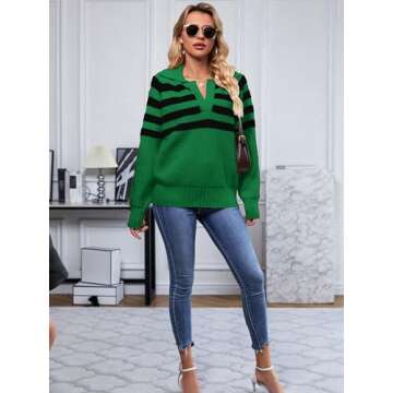 SuperPrity Oversized Sweaters for Women Trendy Long Sleeve Striped Collared Casual Pullover Tops Fal...