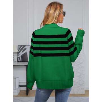 SuperPrity Oversized Sweaters for Women Trendy Long Sleeve Striped Collared Casual Pullover Tops Fall Fashion Clothes 2024-L,Green Stripe