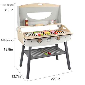 KIDS TOYLAND Wooden Pretend Barbecue Grill Play Set, Play Kitchen Set Cooking Gift for Girls and Boy...