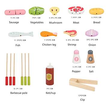 KIDS TOYLAND Wooden Pretend Barbecue Grill Play Set, Play Kitchen Set Cooking Gift for Girls and Boys - Best for 3 4 5 Year Old Kids