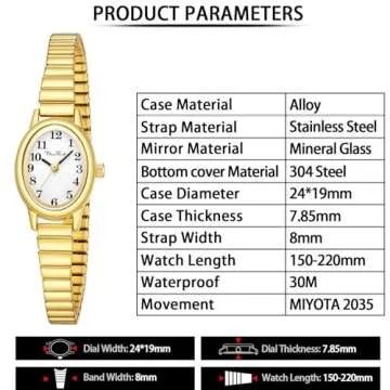 Diaofendi Petite Women's Easy Reader Watch, Analog Women Watch with Stainless Steel Expansion Band, Water Resistant (Gold, S(5.51"-7"))