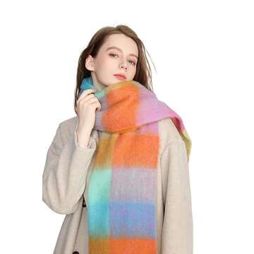 Yatemiole Women's Cashmere Big Coloured Checked Scarf Winter Warm Wrap Scarf (Pattern - 14)