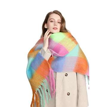 Yatemiole Women's Cashmere Big Coloured Checked Scarf Winter Warm Wrap Scarf (Pattern - 14)