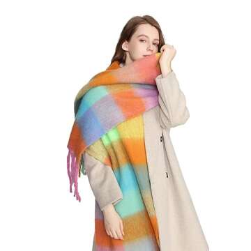 Yatemiole Women's Cashmere Big Coloured Checked Scarf Winter Warm Wrap Scarf (Pattern - 14)