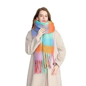 Yatemiole Women's Cashmere Big Coloured Checked Scarf Winter Warm Wrap Scarf (Pattern - 14)