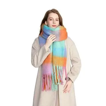 Yatemiole Women's Cashmere Big Coloured Checked Scarf Winter Warm Wrap Scarf (Pattern - 14)