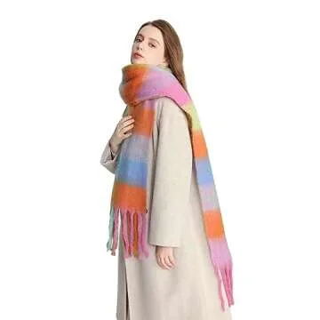 Yatemiole Women's Cashmere Big Coloured Checked Scarf Winter Warm Wrap Scarf (Pattern - 14)