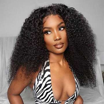 ISEE HAIR HD Lace Front Wigs Human Hair Kinky Curly Wigs Wear & Go Glueless Lace Wigs For Women No G...