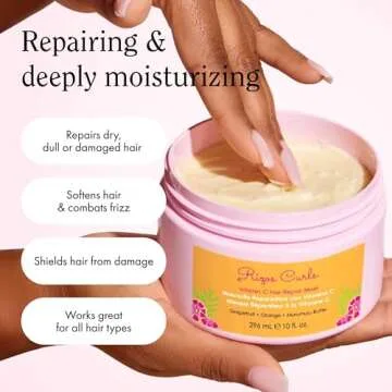 Rizos Curls Vitamin C Hair Repair Mask, Deeply Moisturizes & Hydrates, Softens & Minimize Frizz while Adding Shine, For Dry Damaged Hair, Infused with Shea Butter, 10 oz