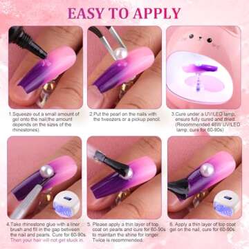 Belleboost Flat Back Pearls Kits 1 Box of Flatback White Half Round Pearls with Pickup Pencil and Tweezer for Home DIY and Professional Nail Art, Face Makeup and Craft