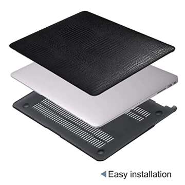 MonsDirect Compatible with MacBook Air 13 inch Case 2021 2020 M1 A2337 A2179 A1932 with Touch ID, Hard Shell Leather Case & Keyboard Cover for New Air 13 inch 2018-2021, Black Leather