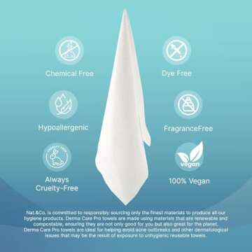 Nat.&Co. Derma Care Pro 100% Biobased Extra Large Facial Towels - Eco-Friendly Makeup Remover, 50 Co...