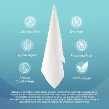 Nat.&Co. Derma Care Pro 100% Biobased Extra Large Facial Towels - Eco-Friendly Makeup Remover, 50 Co...
