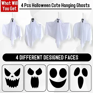 Hanging Ghosts Halloween Decorations Outdoor - 4 Pcs