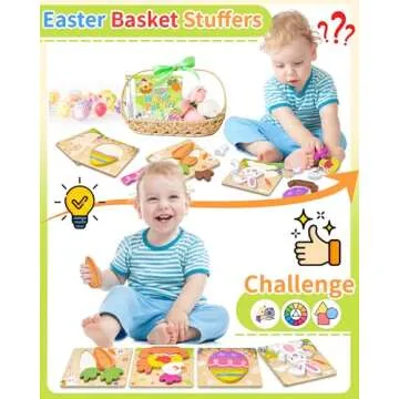 Oomloid Easter Wooden Puzzles - 4 Pack for Toddlers, Perfect Gifts!