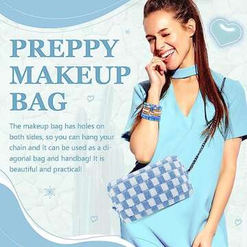 58 Pcs Checkered Makeup Bag Set Preppy Aesthetic Cosmetic Bag Travel Makeup Pouch Toiletry Bag 7 Hei...