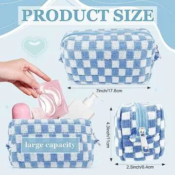 Stylish Checkered Makeup Bag Set with Bracelets and Stickers