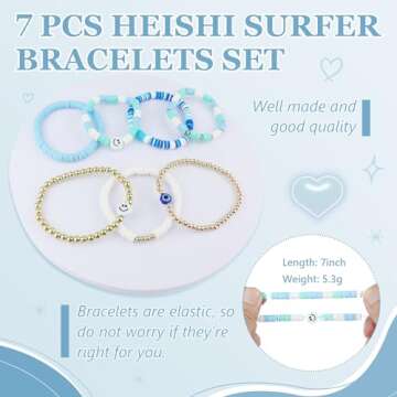 58 Pcs Checkered Makeup Bag Set Preppy Aesthetic Cosmetic Bag Travel Makeup Pouch Toiletry Bag 7 Heishi Surfer Bracelets with 50 Cute Preppy Stickers for Women Girls Teens Gift (Blue)