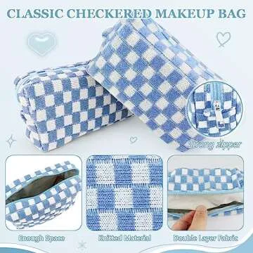 Stylish Checkered Makeup Bag Set with Bracelets and Stickers