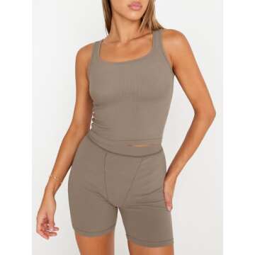 Trendy Queen 2 Piece Lounge Sets for Women Matching Workout Set Cropped Tank Tops and High Waist Yog...