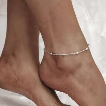 Elegant Beaded Anklet for Women - Sterling Silver Adjustable Jewelry