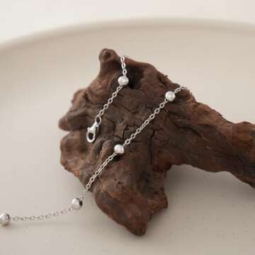 Elegant Beaded Anklet for Women - Sterling Silver Adjustable Jewelry