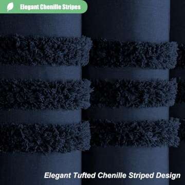Dynamene Navy Blue Fabric Shower Curtain, Tufted Chenille Striped Textured Cloth Shower Curtains for...