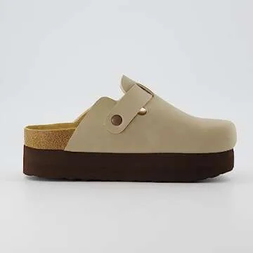 CUSHIONAIRE Women's Loom Cork Footbed Platform Clog – Comfortable Vegan Leather, Arch Support, All-Day Comfort, Platform Sandals Women, Stone 8W