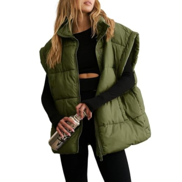 Stylish Dokotoo Women's Green Puffer Vest for Winter 2024