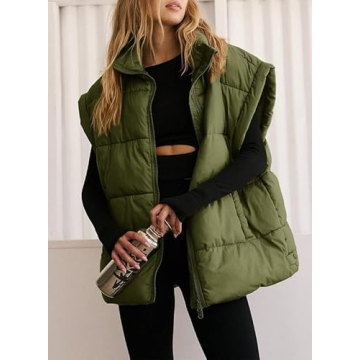 Stylish Dokotoo Women's Green Puffer Vest for Winter 2024