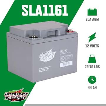 Interstate Batteries 12V 44Ah Battery (Insert Terminal) SLA AGM VRLA Rechargeable Replacement for UPS Backup Power, Fire & Security, Emergency Lighting (SLA1161)