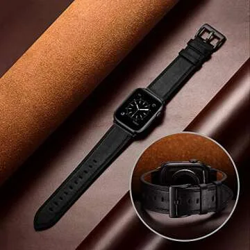 OUHENG Genuine Leather Apple Watch Band 42mm 41mm 40mm 38mm