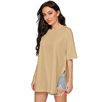 Floerns Women's Casual Basic Short Sleeve Loose T-Shirt Tee Tops Khaki Solid M