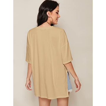 Floerns Women's Casual Basic Short Sleeve Loose T-Shirt Tee Tops Khaki Solid M