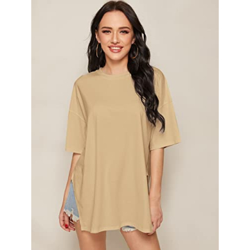 Floerns Women's Casual Basic Short Sleeve Loose T-Shirt Tee Tops Khaki Solid M