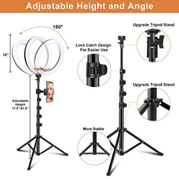 PEHESHE 10" Selfie Ring Light with 63" Tripod Stand Ring LED Light with Phone Holder Ring Dimmable Circle Light for Live Stream/YouTube/Video/Makeup/Photography