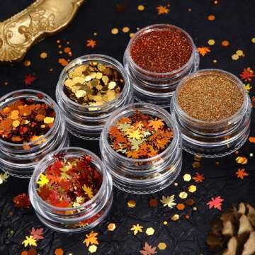 Golden Fall Nail Art Glitters Maple Leaf Nail Sequins, LPOODDNU Autumn Leaves Nail Decoration Access...