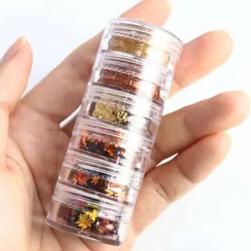 Golden Fall Nail Art Glitters Maple Leaf Nail Sequins, LPOODDNU Autumn Leaves Nail Decoration Accessories 3D Maple Leaves Nail Decals Professional Fall Nail Designs for Women Manicure DIY, 6 Jars