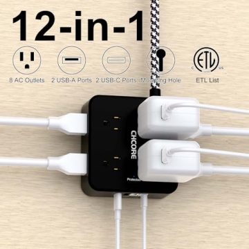 Surge Protector Power Strip - CHCORE 5Ft Braided Extension Cord with 8 Outlets with 4 USB (2 USB C) ...