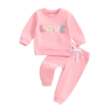 mlpeerw Toddler Baby Girl Valentines Day Outfit - Long Sleeve Sweatshirt Pants Set