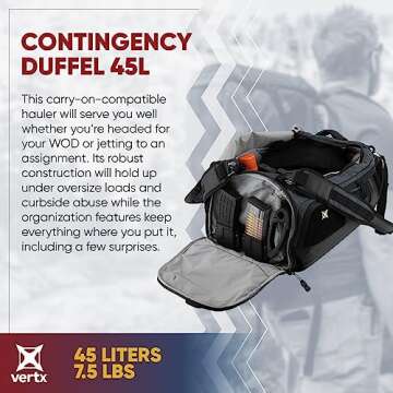 Vertx 45L Contingency Tactical Duffle Bag, Travel Luggage Compatible with Vertx Tactigami for Surviv...