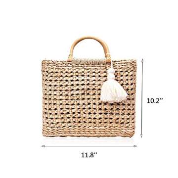 QTKJ Fashion Women Summer Straw Crossbody Bag with Cute Tassels Pendant - Hand-Woven Beach Shoulder ...