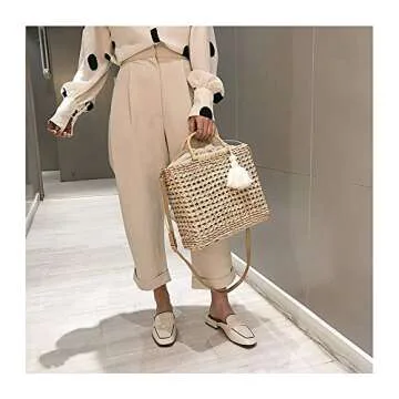 QTKJ Summer Straw Crossbody Bag with Tassels