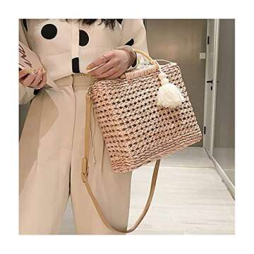 QTKJ Summer Straw Crossbody Bag with Tassels