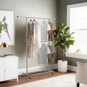 Simple Houseware Double Rod Garment Rack, Grey