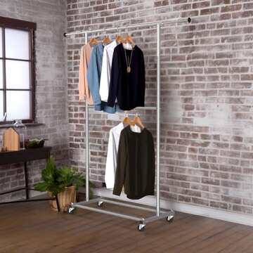 Simple Houseware Double Rod Garment Rack, Grey