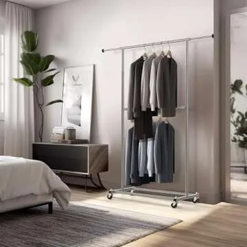 Simple Houseware Double Rod Garment Rack, Grey