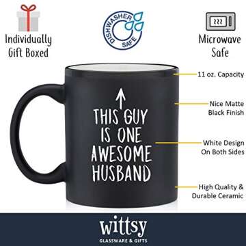 One Awesome Husband Funny Coffee Mug - Anniversary & Valentine's Day Gifts for Men, Him - Best Husba...