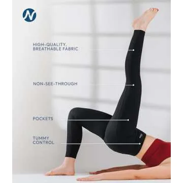 Nirlon Women's Leggings with Pockets High Waisted Workout Yoga Pants (L, Black)